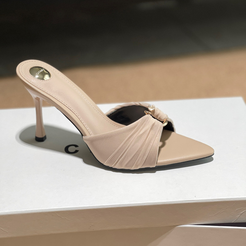 Pointed Toe Open-Toe Sandals for Women 2026 Summer New Style Nude High Heels with Pleated Thin Heels and Single Strap Slip-On Sandals Pointed Toe Open-Toe Sandals for Women 2026 Summer New Style Nude High Heels with Pleated Thin Heels and Single Strap Slip-On Sandals