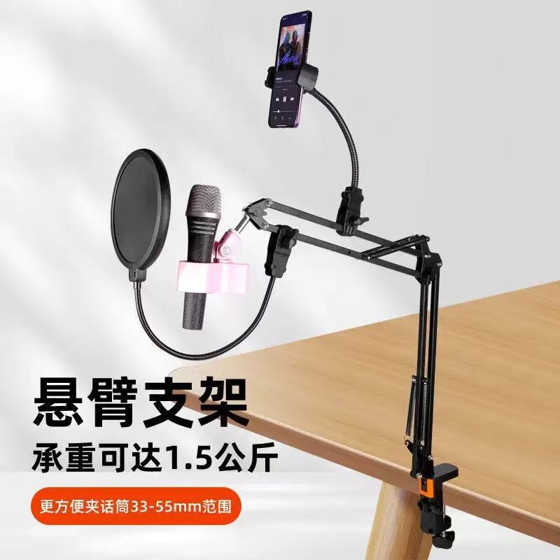 专业麦克风话筒支架悬臂式k歌手机电容直播专用配件通用防喷网