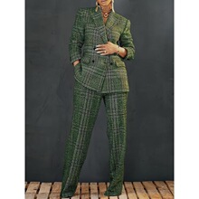 K 86260 Casual Plaid Jacket Pants Set ͨ�ڸ������b �羳���l