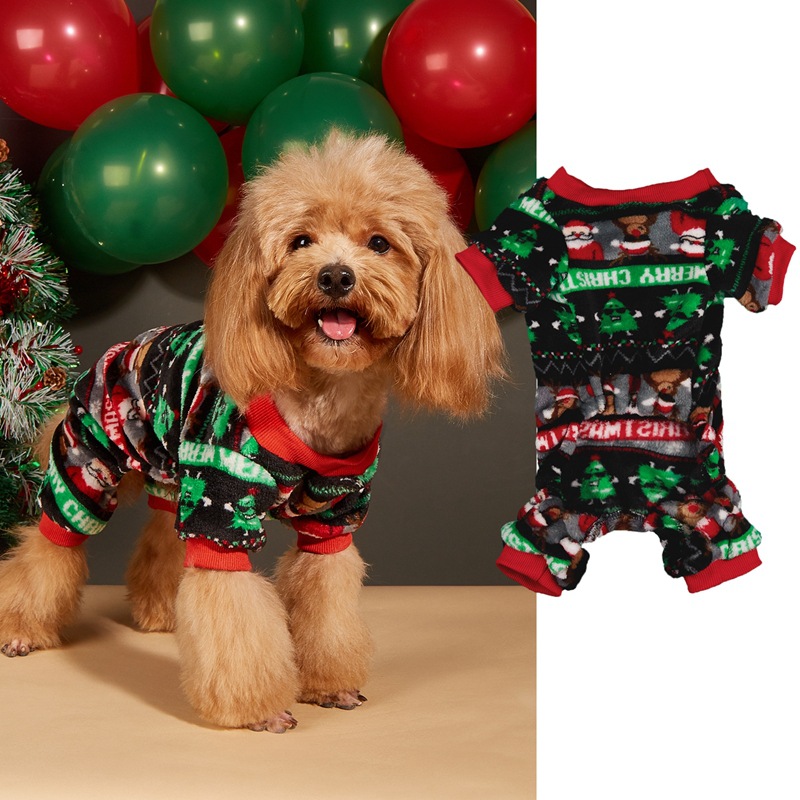 Christmas dog hat coral velvet round neck pullover Christmas dog four-legged fleece coat_voghion.com