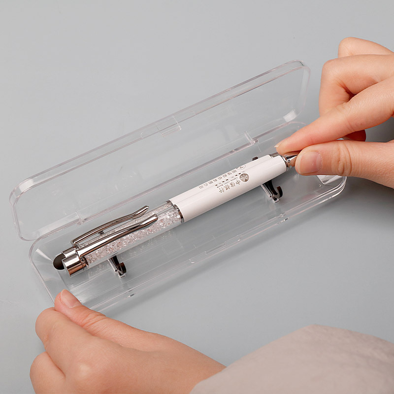 Fabricante rectangular al por mayor caja de pluma de plástico transparente bolígrafo de firma bolígrafo para bolígrafo caja de regalo impresión logotipo