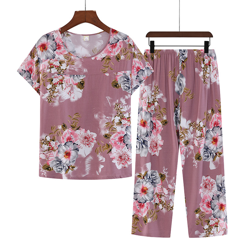 棉绸睡衣女薄款短袖套装夏天妈妈大码女士家居服可外穿透气抗菌