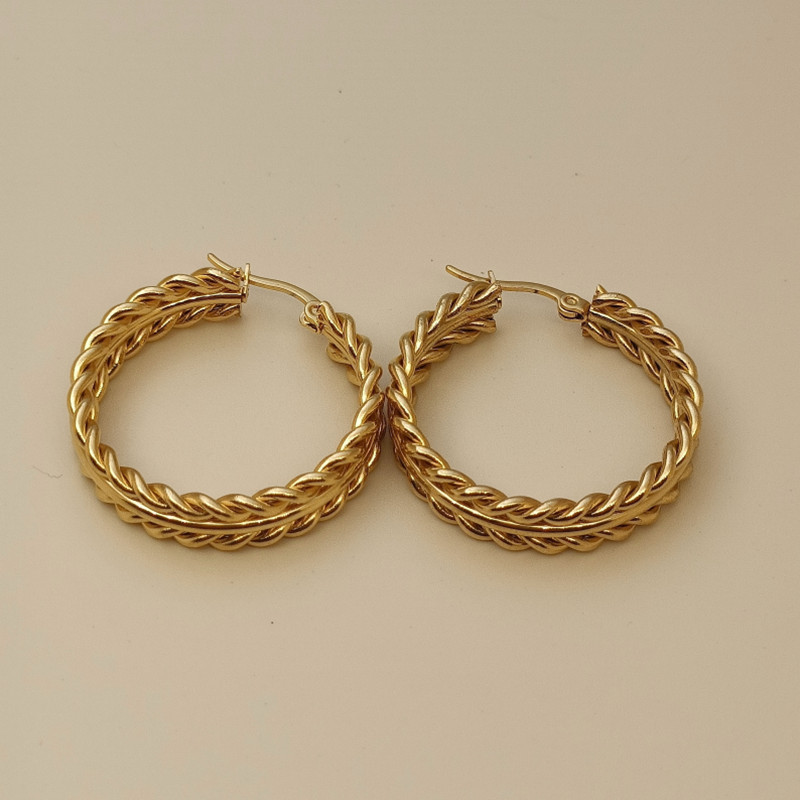 1 Pair Quantity 1 Pair Vintage Style Geometric Solid Color Plating Stainless Steel 18k Gold Plated Hoop Earrings