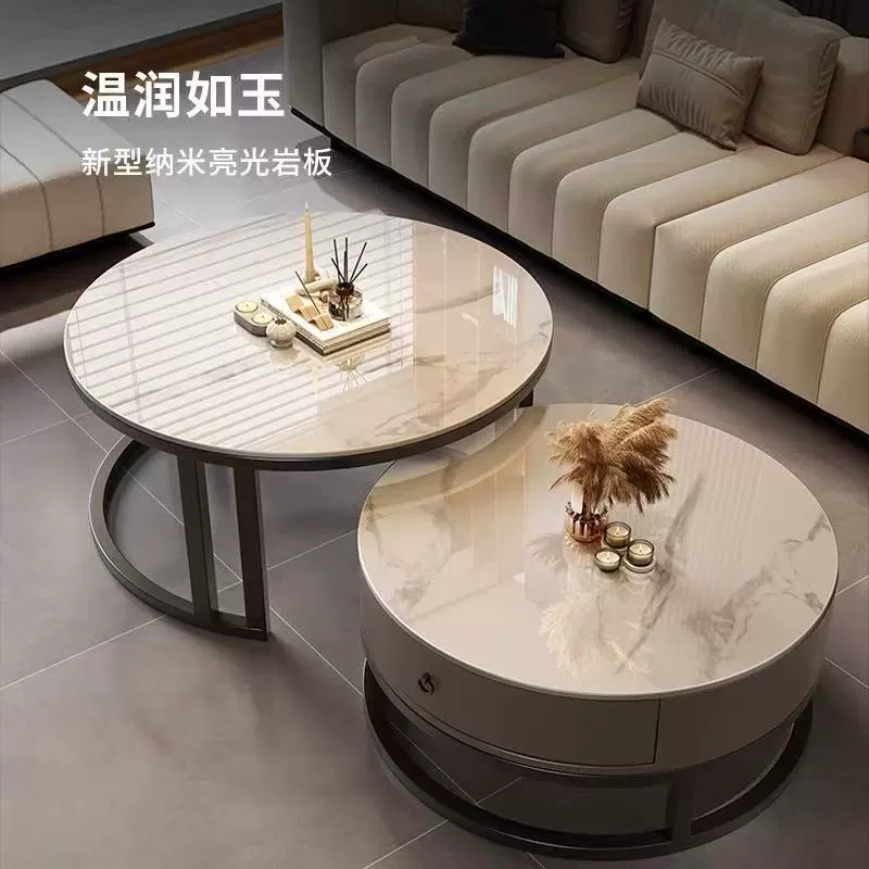 Журнальный столик из сланца для гостиной, простой круглый стол, новый светлый люкс, современный интернет-хит, журнальный столик для маленькой квартиры