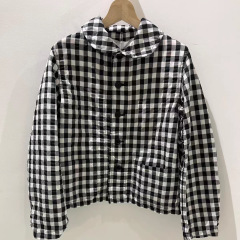 CDG KZYU 25春夏新款格子衬衫娃娃领外套宽松长袖开衫上衣女款潮