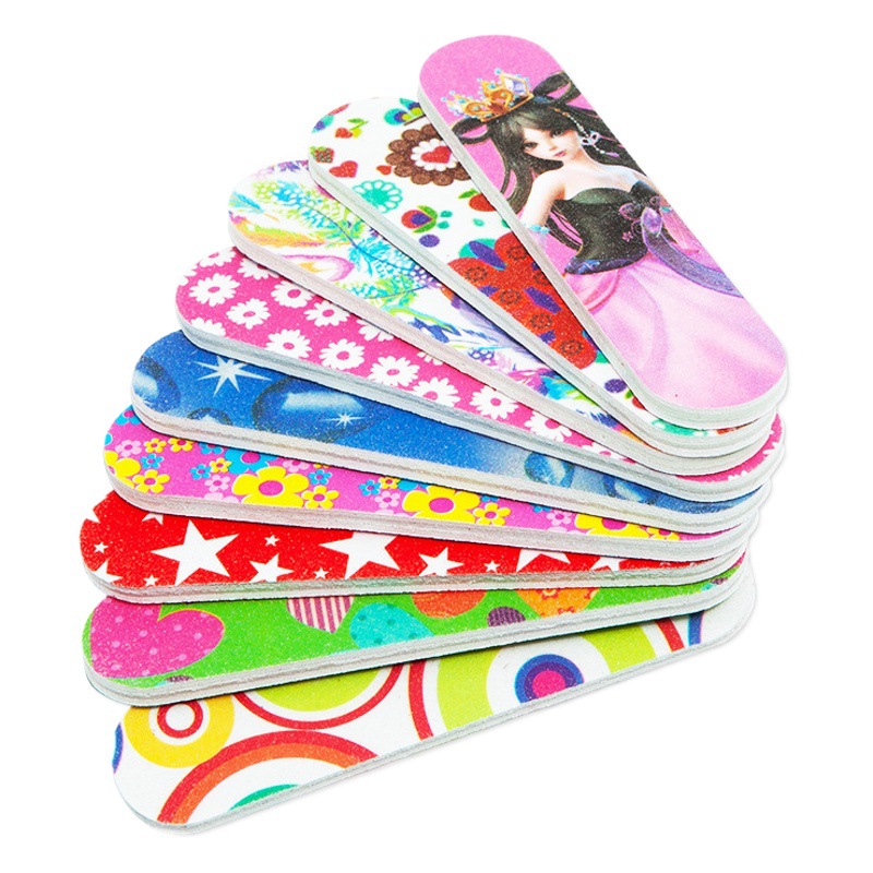 Fábrica directa mini lima de uñas de doble cara pulido pequeña tira de arena manicura pequeña frotar tira 9x2 múltiples colores