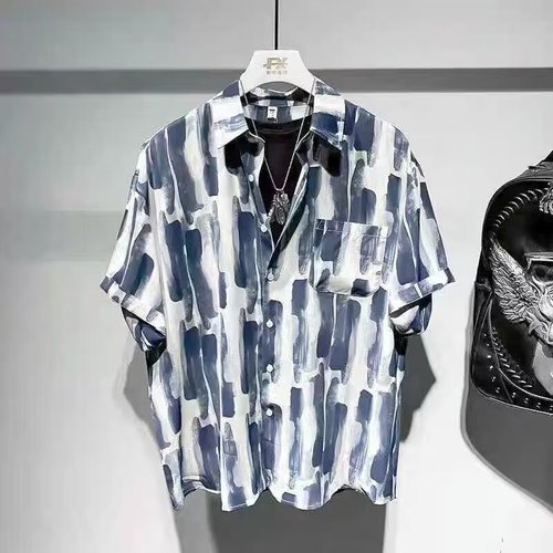 Summer Short Sleeve Trend Brand Half Sleeve Floral Shirt for Men, High-end Ice Silk Loose Beach Couple Shirt Jacket, Fashion