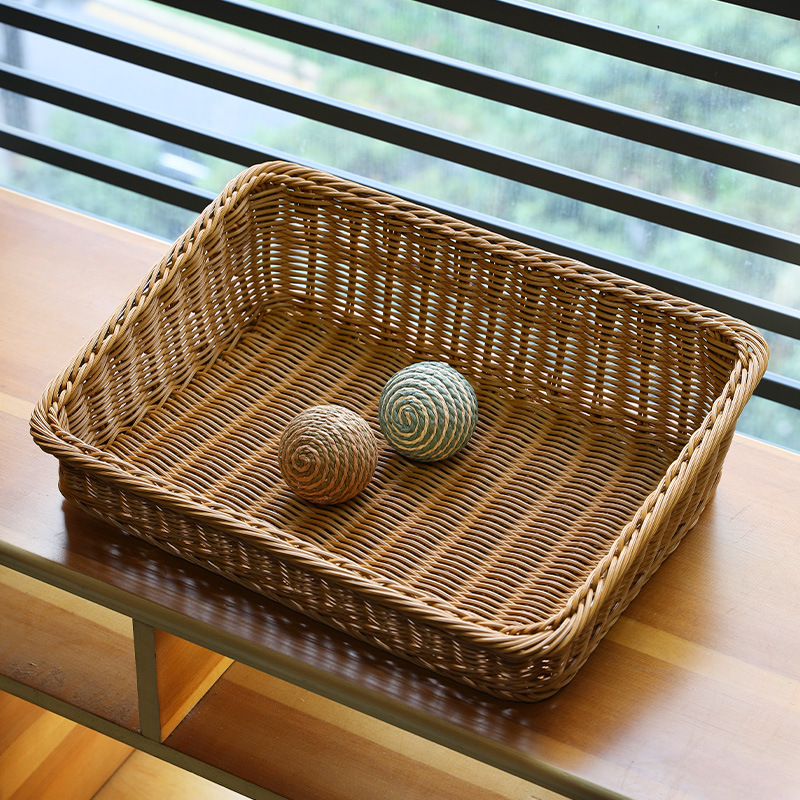 Japanese-style desktop storage basket magazine basket plastic wicker supermarket fruit and vegetable display rack fruit bread basket