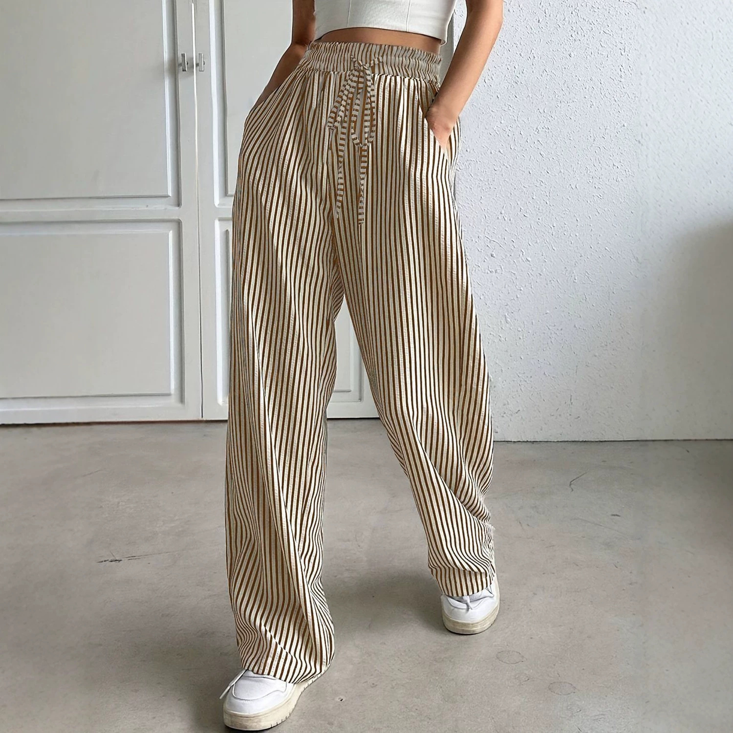 Women's Clothing Women's Clothing Women's Versatile Striped Casual Straight Leg Trousers Fashion Summer For Formal & Casual For Women_ecoleips.com