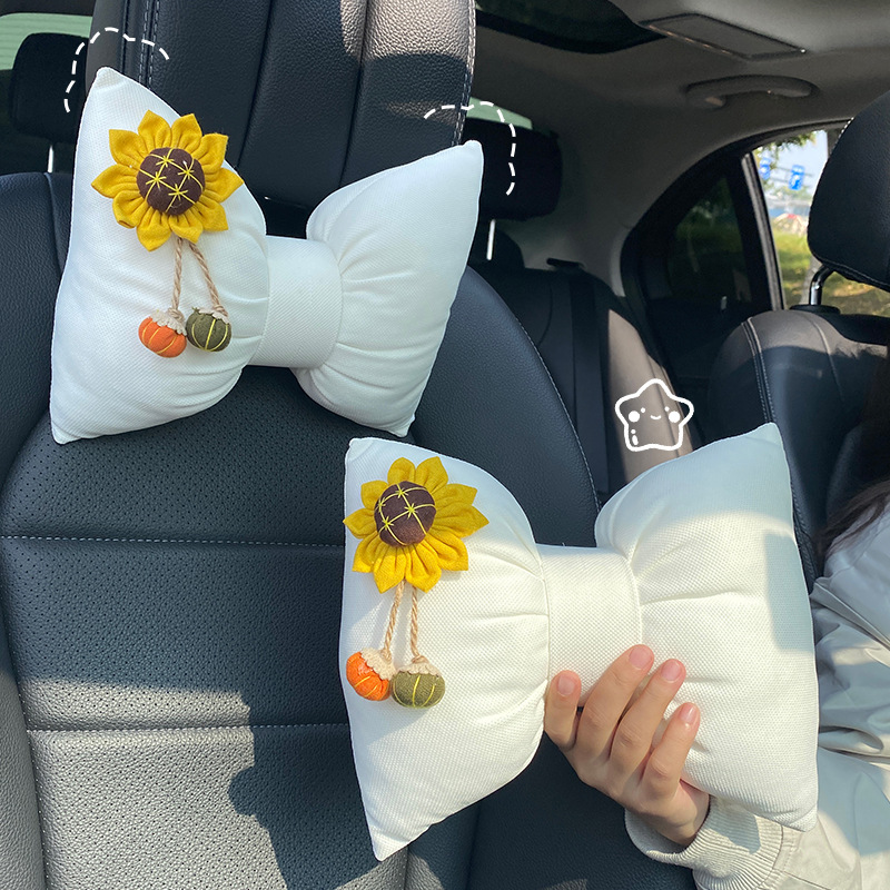 Tian Yuan Wind Direction Sunflower Car Headrest Car Use Neck Pillow Original Car Seat Cushion Pillow Pair Waist Support