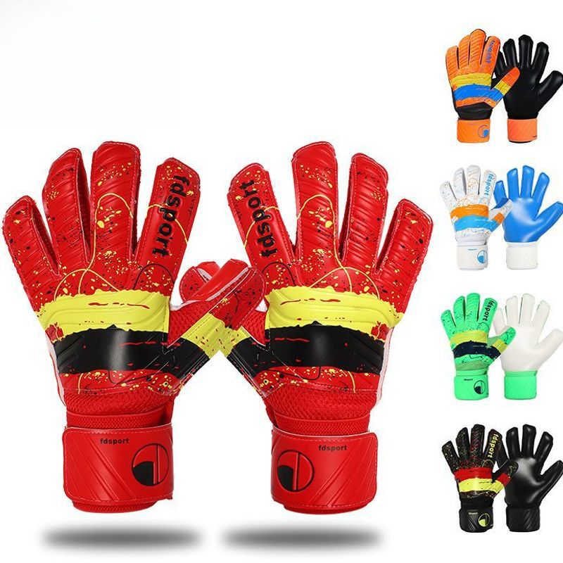 Goalkeeper gloves, three-color spliced latex with finger guards, football goalkeeper protective gear for adults, primary and secondary school students, and children