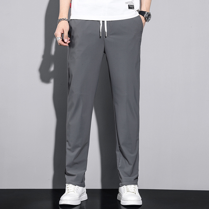 Herren-Freizeithose, lockere und bequeme, lockere Hose mit vier seitlichen elastischen Eisseiden-Hosen mit geradem Bein_voghion.com