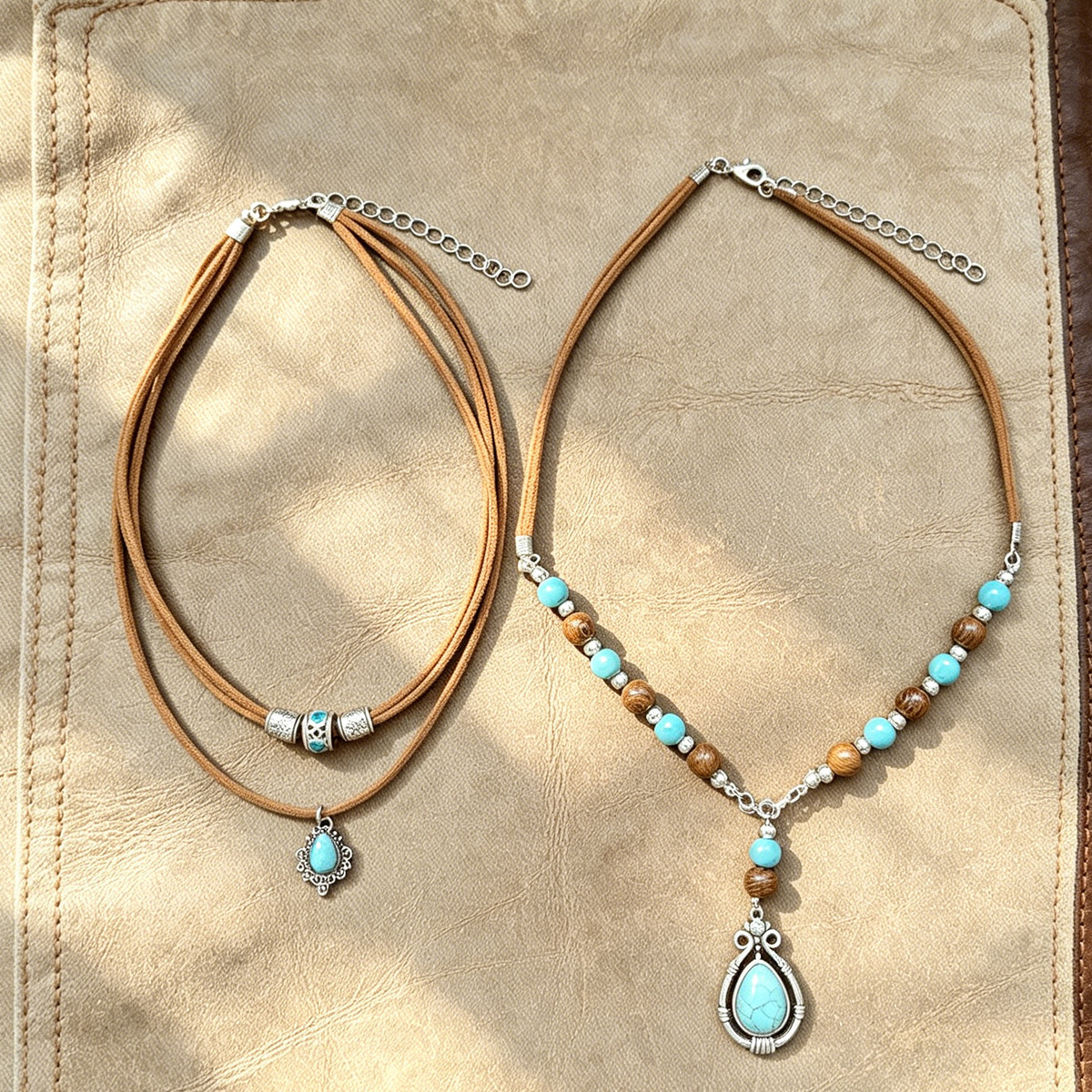 Transfronterizo Amazon venta caliente bohemio estilo étnico retro collar turquesa colgante retro cadena de suéter largo