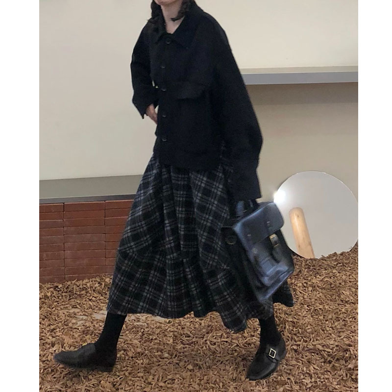 Gonna midi a trapezio in lana elasticizzata GraceChic, stile retrò, autunno inverno, per donna, lunghezza media, patchwork scozzese ~ Export Overstock_voghion.com