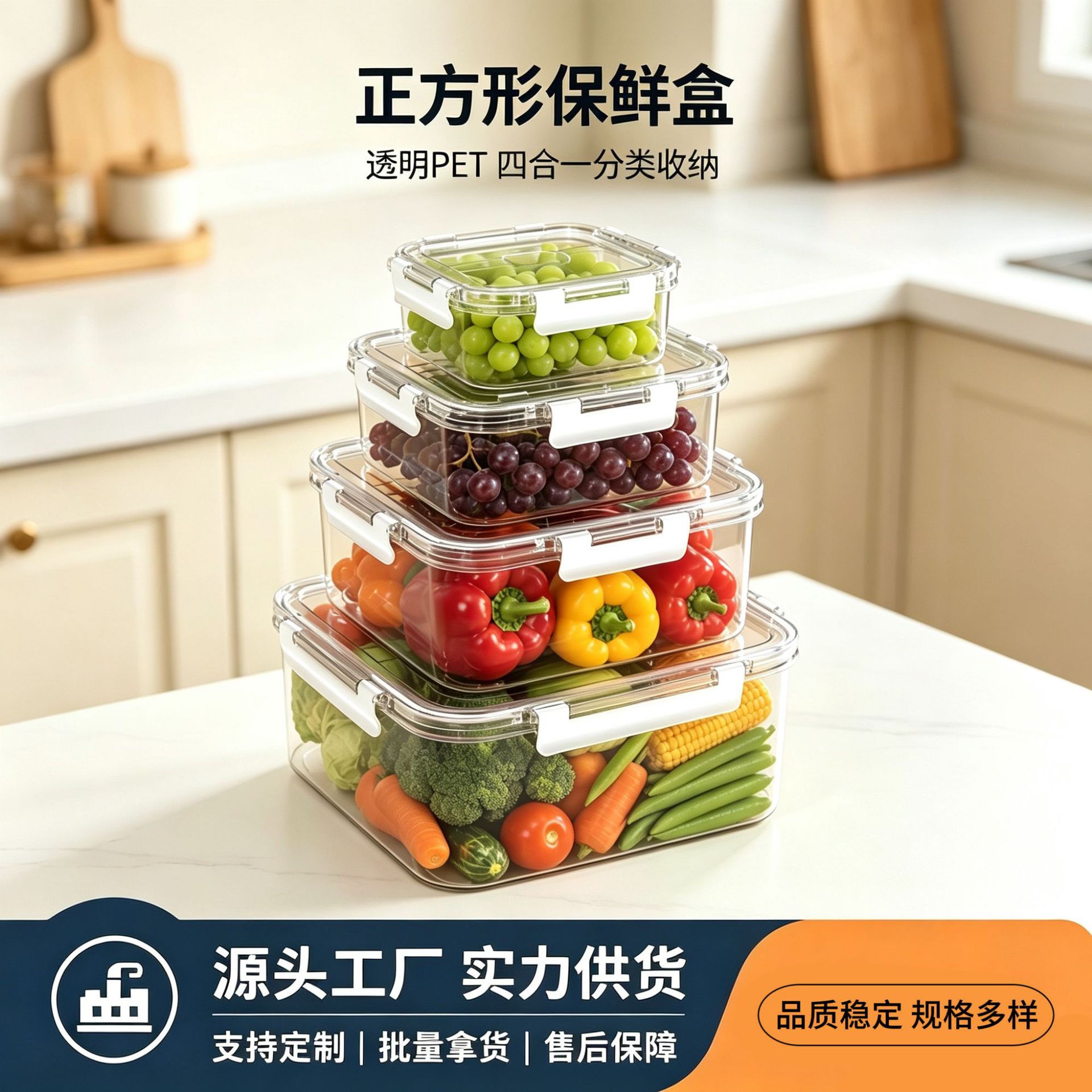 保鲜盒正方形高效密封防漏塑料透明食品级家用杂粮蔬菜水果收纳盒