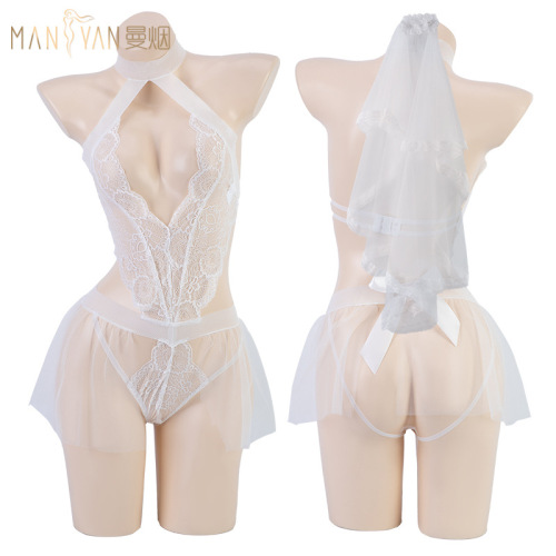Manyan Valentine's Day Fun Sexy Deep V Lace Perspective Happy Bridal Uniform Suit Wholesale 8711