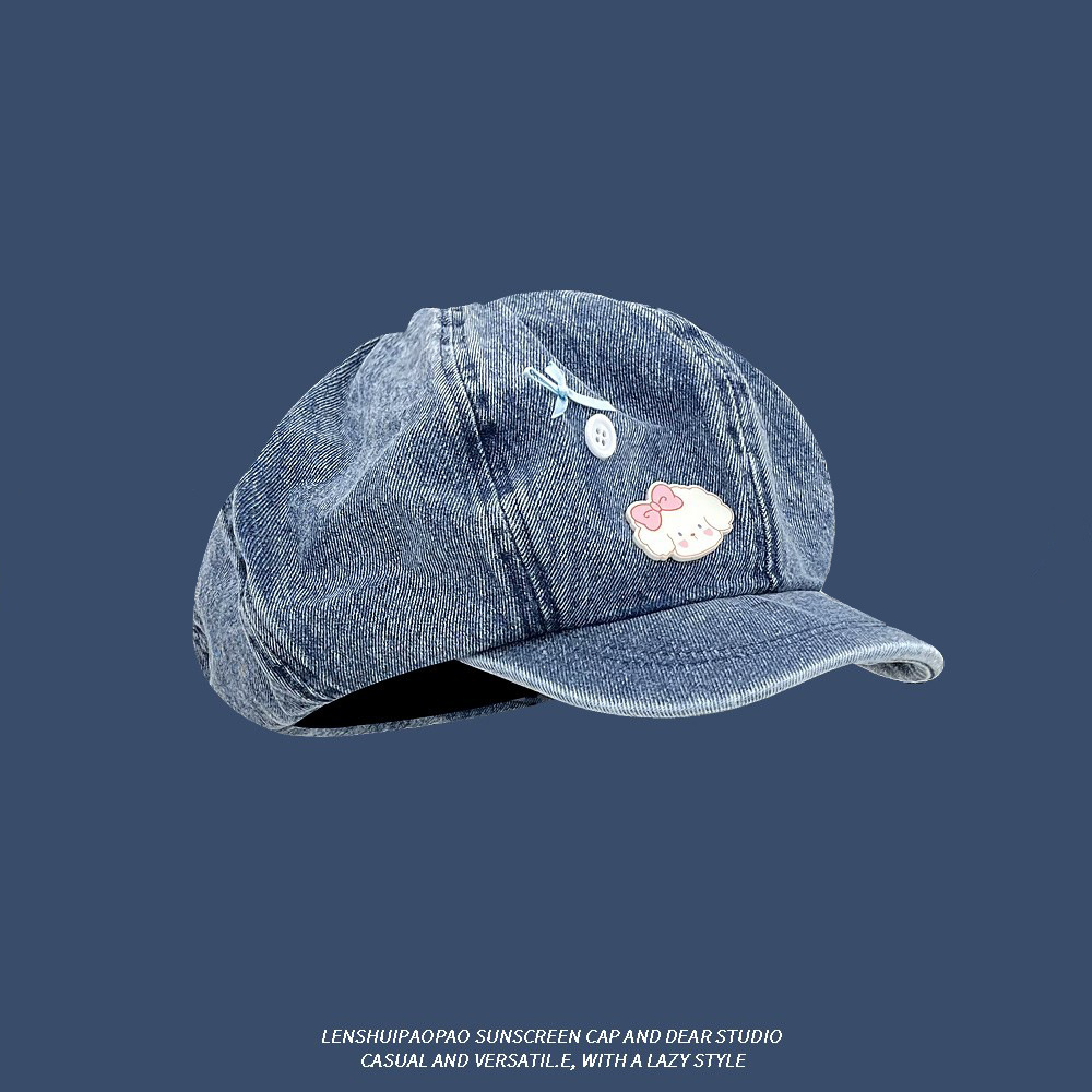 Coreano lindo perro arco vaquero sombrero nube para mujeres primavera y otoño nuevo estilo de cabeza grande dulce octogonal sombrero pintor