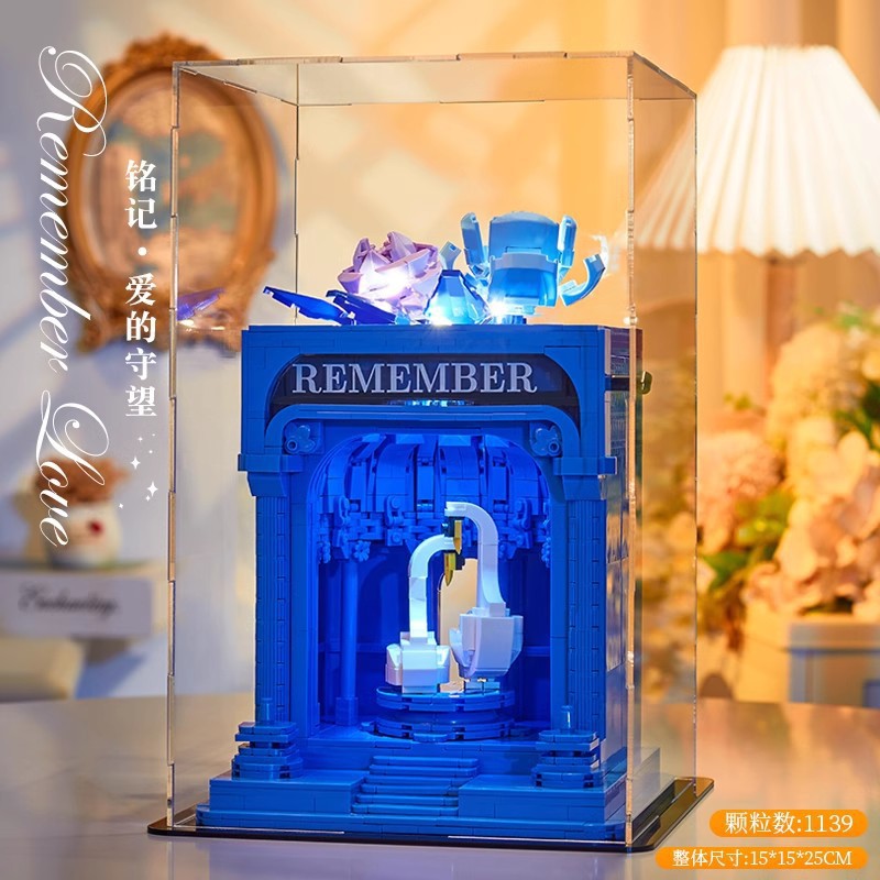 Compatible con bloques de construcción LEGO amor marca romántica flor eterna faro decoración rompecabezas montado juguete chica regalo