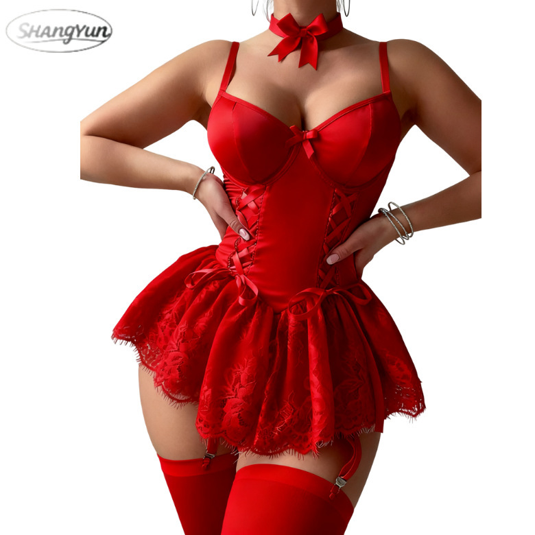 Cross-Border European and American Plus-Size Sexy Sleepwear, Pure Desire Shapewear, Erotic Lingerie for Women, Summer Camisole Lace Nightgown Set Wholesale