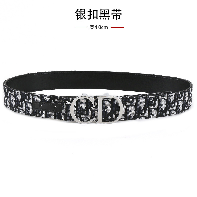 Cross-border Men's Belt 3.8cm Fashion Plain Litchi Simple Cloth Belt Belt Letter CD Buckle Head Belt