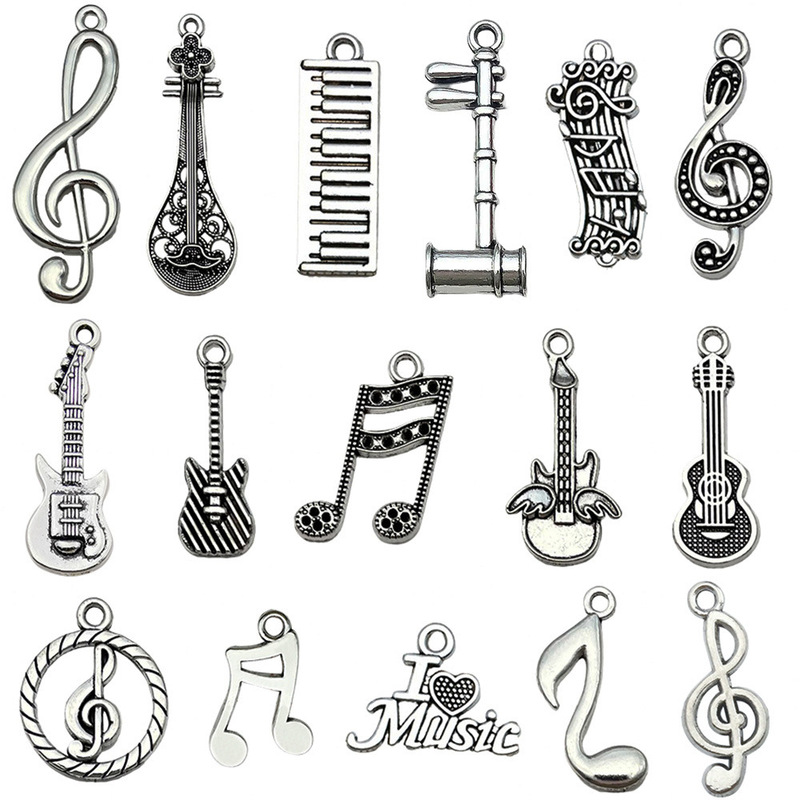 DIY Jewelry Accessories Musical Notes Guitar Alloy Pendant Vintage Antique Silver Keychain Earrings Necklace Small Charms DIY Jewelry Accessories Musical Notes Guitar Alloy Pendant Vintage Antique Silver Keychain Earrings Necklace Small Charms