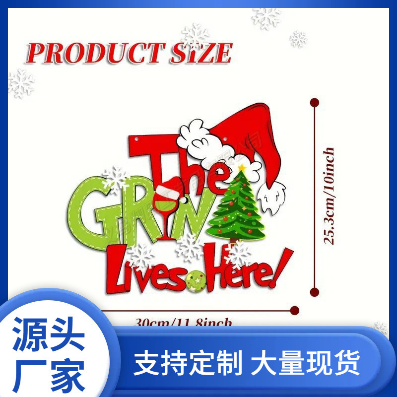 Cross-Border Christmas Wooden Hanging Christmas Tree Decorations Front Door Grinch Party Decoration Supplies