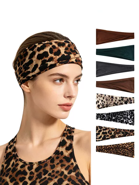 European and American retro leopard print twisted sports headband for women, yoga, fitness, sweat-absorbing wide-brimmed hairband, fashionable face-washing hair tie