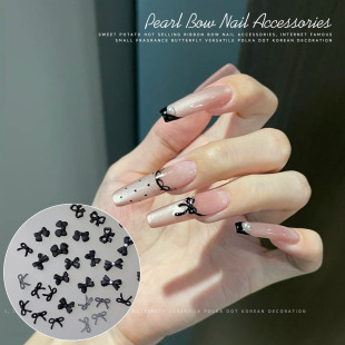 Summer Black Bow Nail Art Accessories Cool High-grade Simple White All-match Resin Bow Nail Accessories