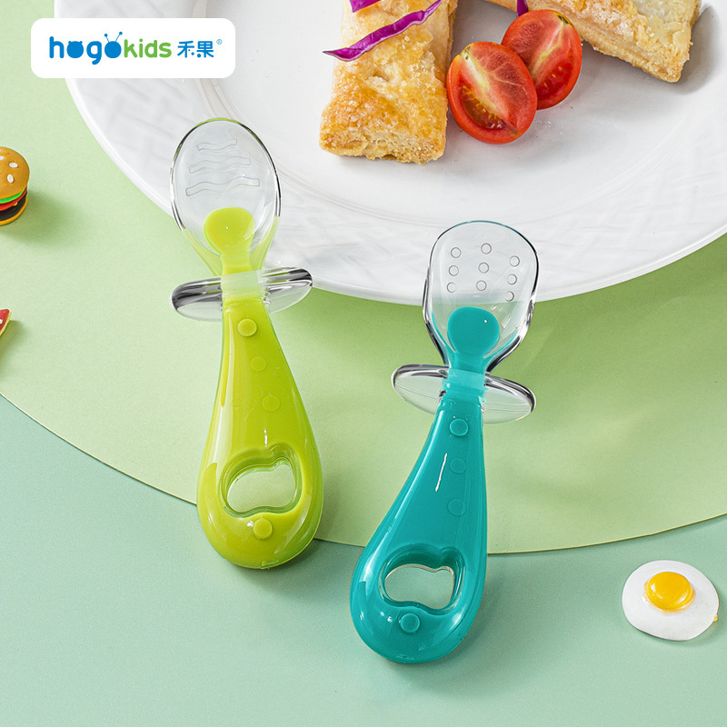 Heguo maternal and child supplies silicone short handle spoon 1 food supplement spoon 6 baby children tableware Spoon soft head children spoon suit