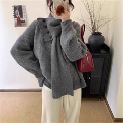 披肩可拆卸围脖毛衣女秋冬加厚外穿慵懒高级设计感打底针织衫上衣