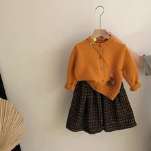 女童秋装2025新款女宝宝洋气针织开衫儿童格子裤裙两件套31128