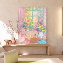 猫咪手绘油画玄关小众艺术可爱植物花卉挂画抽象纯客厅装饰画肌理