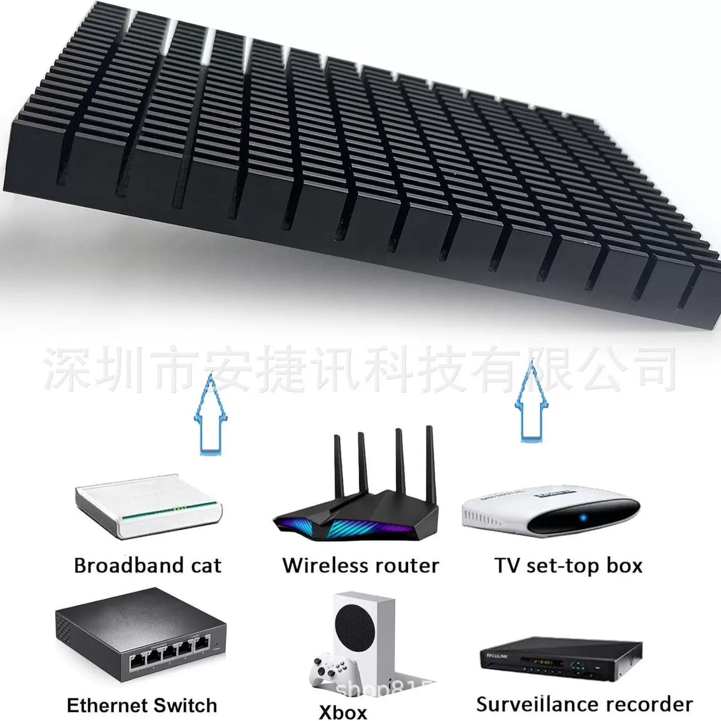 铝制大型散热器150x93x14.5黑色散热器散热片冷却器RTX 3090 3080