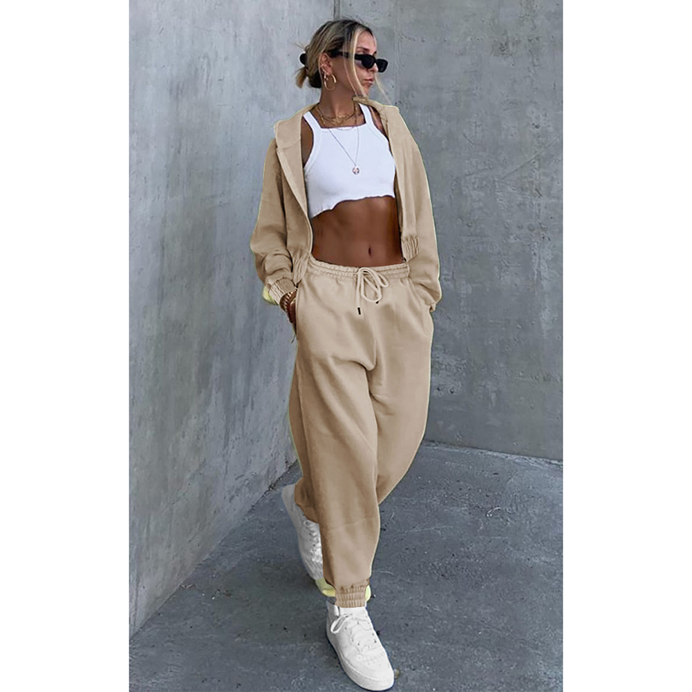 Women's Jacket Padded Sweatshirt Hooded Casual Sweatshirt Two Piece Set_voghion.com