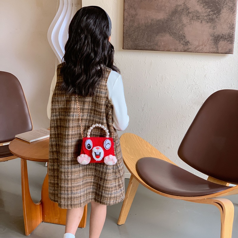 Caricatura lindo gatito niña bolsa de hombro bolsa de perlas de peluche otoño invierno 2026 nuevo accesorios para niños bolsa