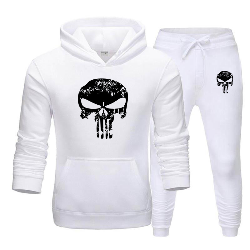 Cross-Border Foreign Trade Wish Men's Hooded Sportswear Autumn and Winter Fleece Skull Print Sports Sweatshirt Set Cross-Border Foreign Trade Wish Men's Hooded Sportswear Autumn and Winter Fleece Skull Print Sports Sweatshirt Set