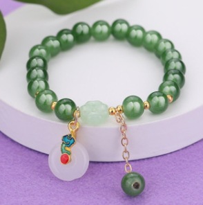 S079-Pulsera de cuentas de jade Donglin con hebilla Ping blanca#SZ–347