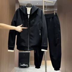 秋季男士潮牌时尚空气层黑武士休闲运动套装连帽卫衣休闲裤两件套