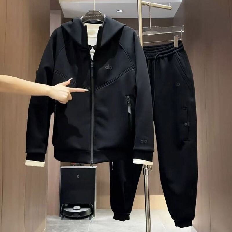 Autumn Men's Trendy Fashion Air Layer Black Warrior Casual Sports Suit Hooded Sweatshirt Casual Pants Two-Piece Set