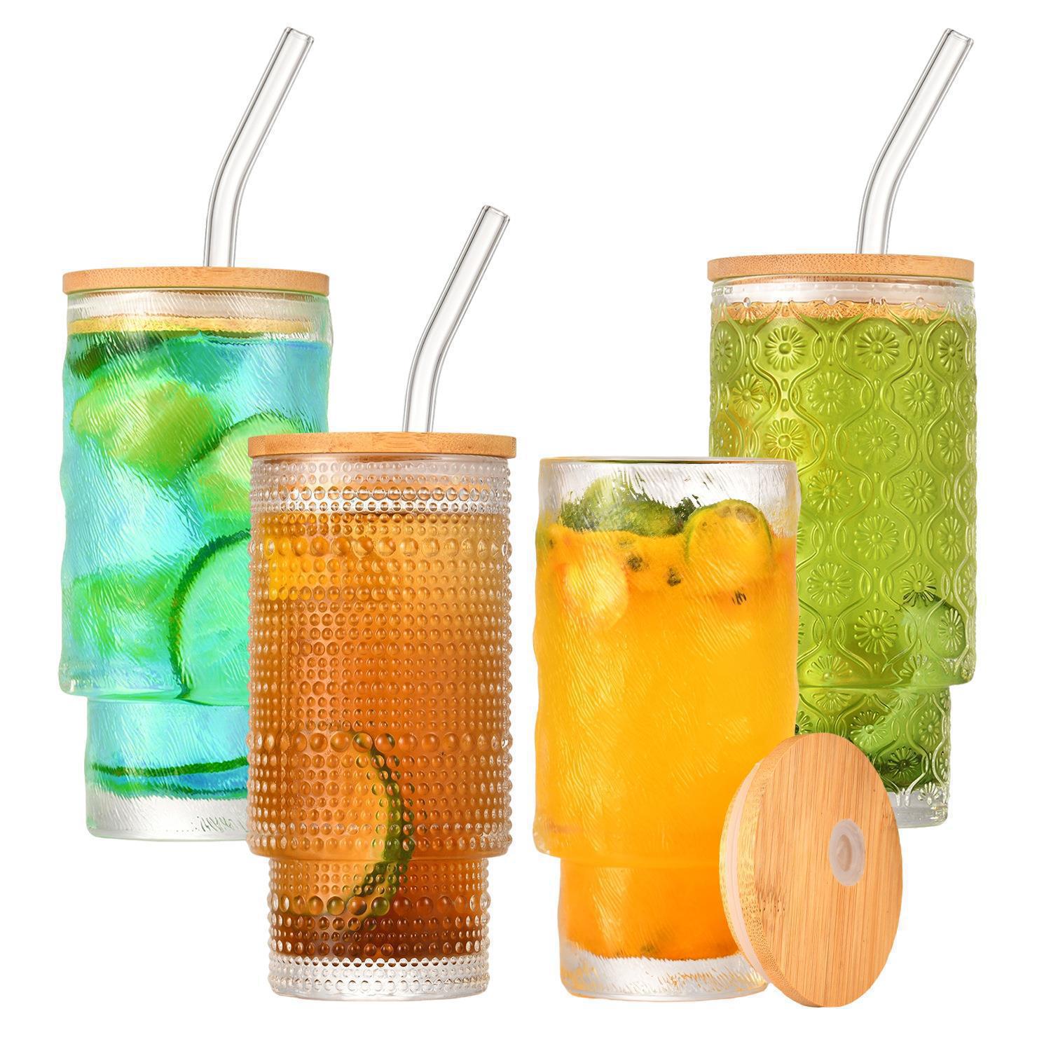 Mayorista 16oz verticales puntos de bambú tazas de copas con mangas de vidrio tazas de jugo de bebida