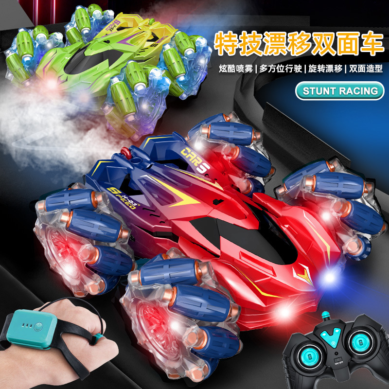 Acrobacias de doble cara a la deriva coche de control remoto iluminación efectos especiales juguetes eléctricos para niños sensor de gestos spray rodante coche de acrobacias