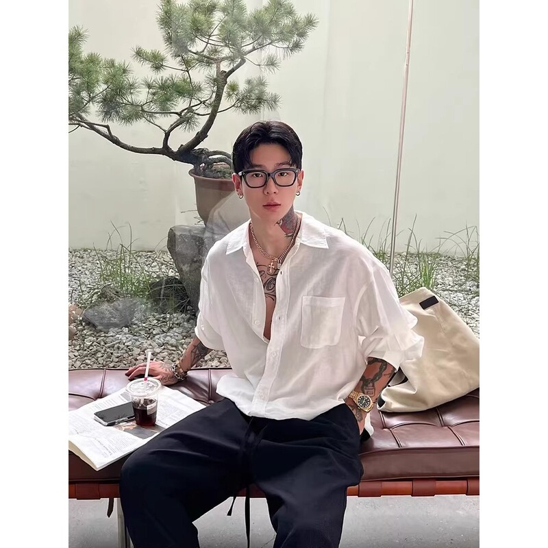 Lazy Style White Long-Sleeved Linen Shirt for Men, Summer Old Money Style Casual Wear, Thin Sun Protection Shirt Jacket
