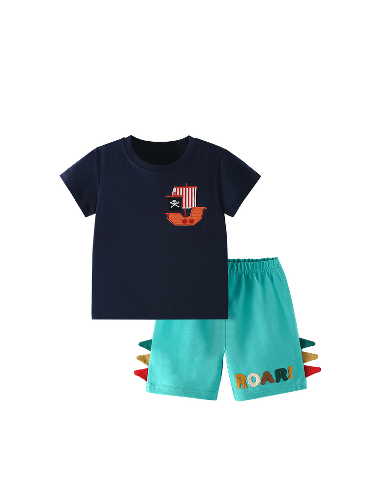Suministro directo de comercio exterior transfronterizo traje para niños malwee verano nuevo estilo europeo y americano niños pequeños y medianos cuello redondo pantalones de manga corta ropa para niños