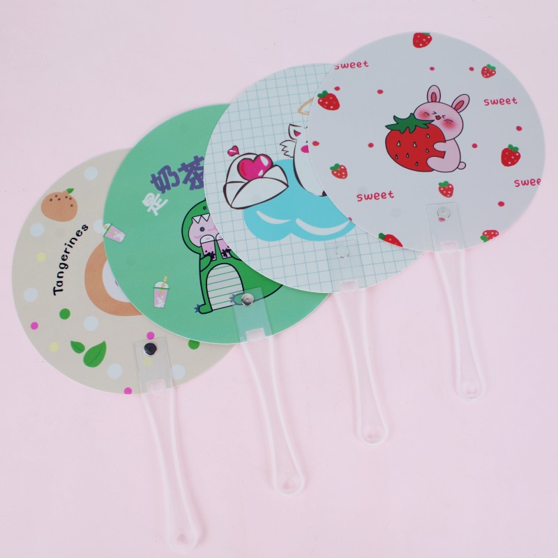 Patrón de dibujos animados lindo de verano, abanico de grupo portátil para estudiantes, abanico redondo portátil, abanico de mano para niños, regalo de empuje