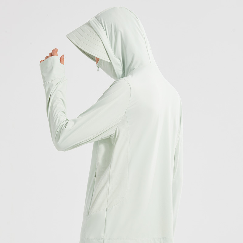 カンナの下のレモンの日焼け止めの服の女性は帽子の軒のもとの糸の冷たい感を取り外して紫外線の長袖の日焼け止めの騎乗服を防ぎます。