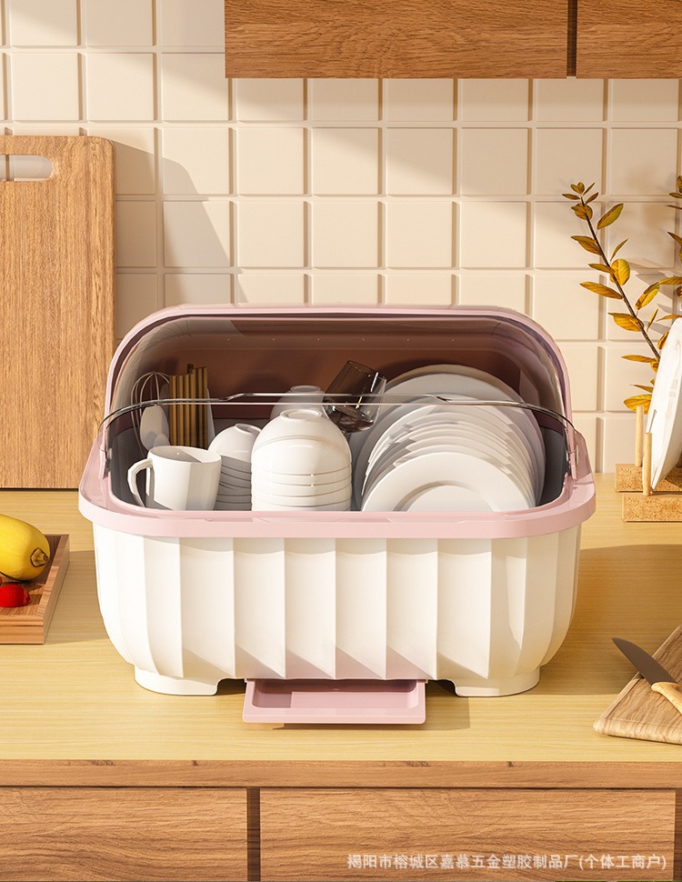 Tableware saklama kutusu kapaklı, drenajlı raf