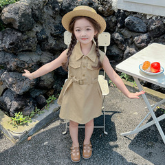 女童夏裝連衣裙寶寶夏款洋氣時髦工裝背心裙兒童夏季2024新款裙子