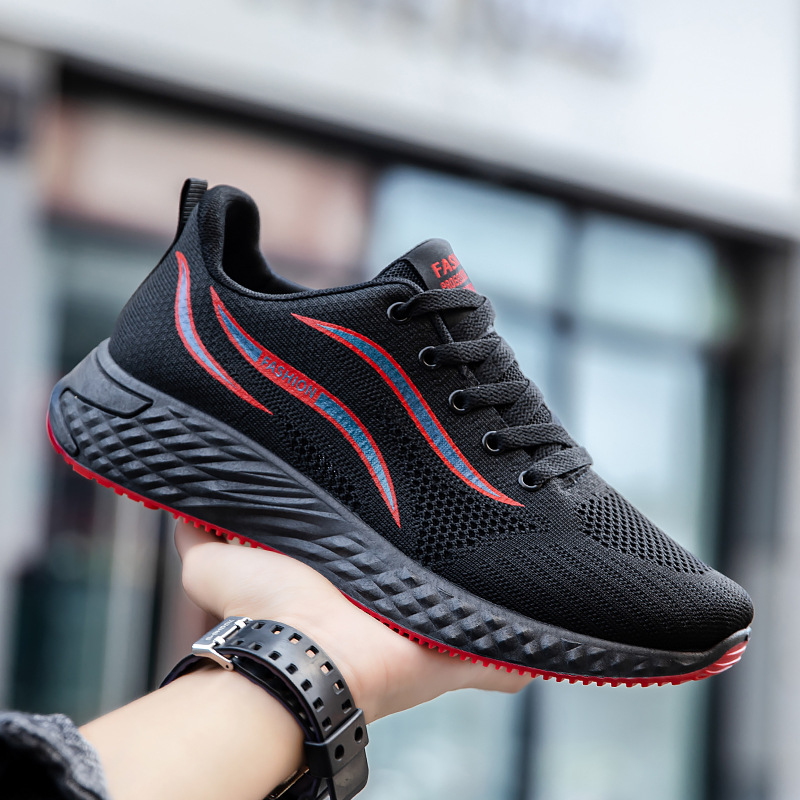 Wholesale New Trendy Men's Lace-Up Soft-Soled Low-Top Running Shoes, Fly-Knit Mesh Breathable Casual Shoes, Sports Shoes