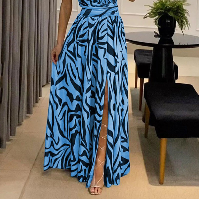 Women's Slit Dress Sexy Oblique Collar Patchwork Sleeveless Printing Maxi Long Dress Banquet display picture 7