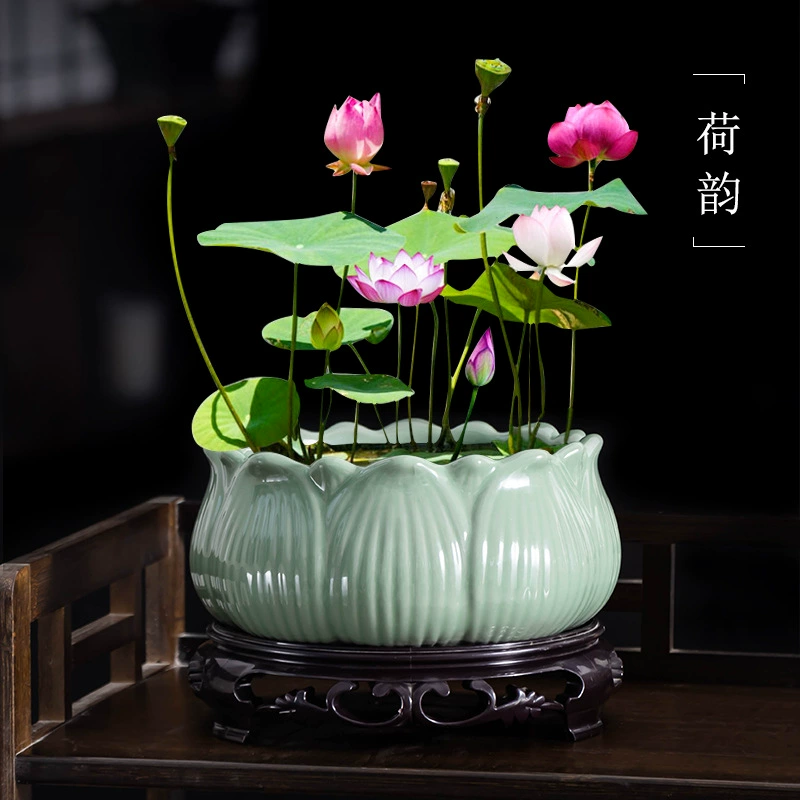 В китайском стиле Ge Kiln лотос специальный цветочный горшок цилиндр керамический большой калибр